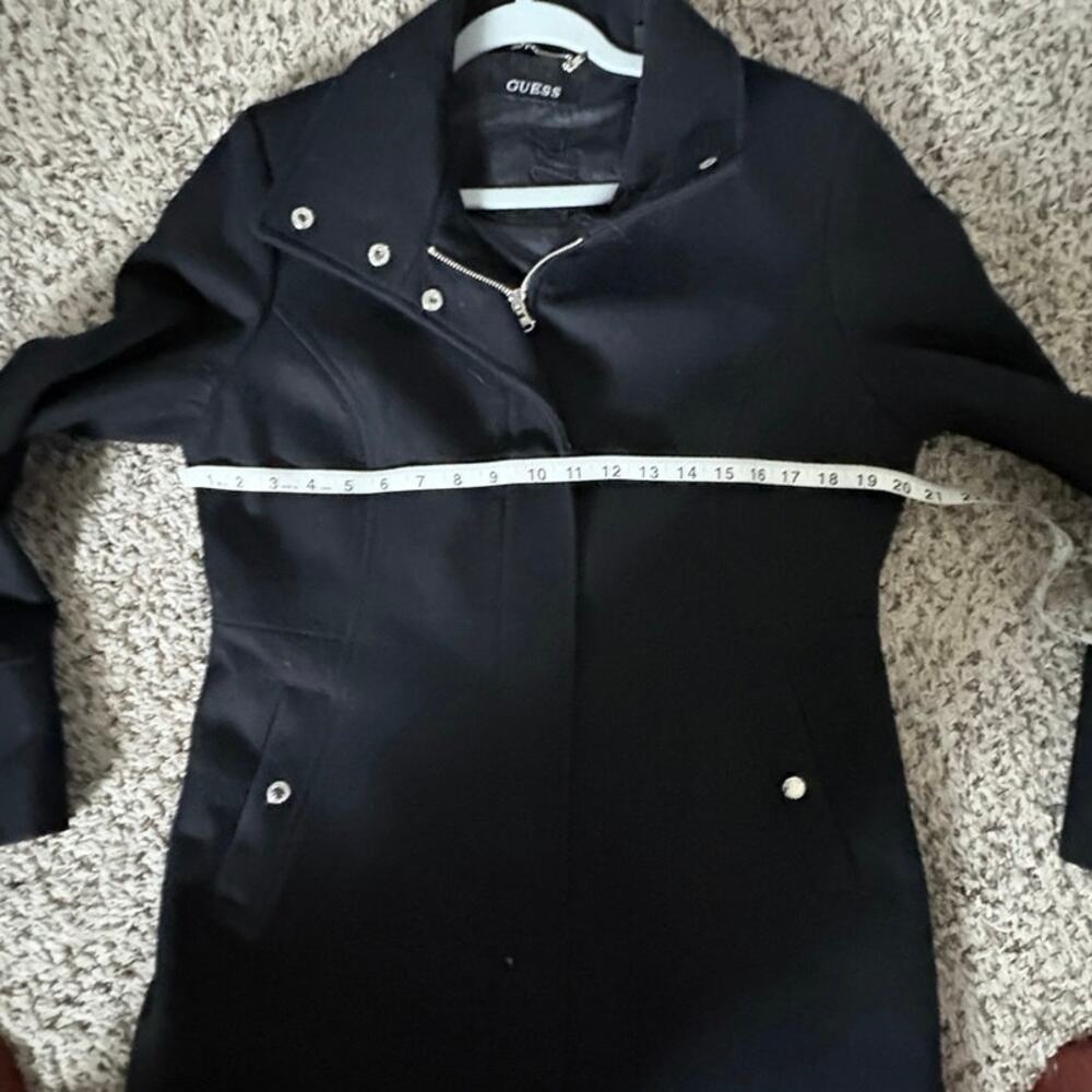 GUESS Black Wool Blend Coat Women’s L Button/Zip Dressy DarkAcademia Fitted - Picture 5 of 10